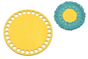 Żółta  baza do koszyka, makrama kolorowa baza ze sklejki. 