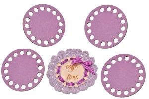 Kolorowe bazy do szydełkowania, odcień wrzosowy baza 10 cm, podkładka pod kubek, filiżankę, szklankę - zestaw 4 sztuki.        