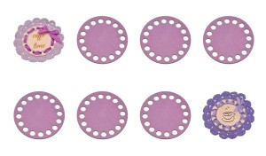 Kolorowe bazy do szydełkowania, odcień wrzosowy baza 10 cm, podkładka pod kubek, filiżankę, szklankę - zestaw 6 sztuk.    