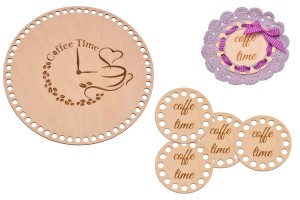 Baza taca 30 cm z grawerem  na kawę do szydełkowania + baza podstawka 4 sztuki, makrama.    