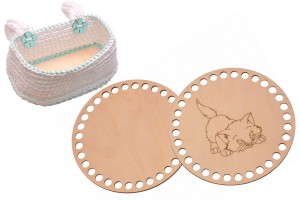 Bazy do koszyka okrągłe z grawerem kotek 17 cm x 17cm, bazy ze sklejki.    