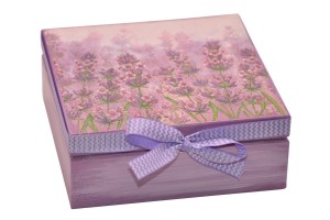 Pudełko lawendowe drewniane zdobione techniką decoupage.