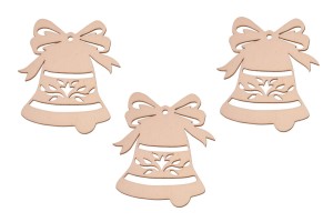 Bombka ze sklejki, bańka na choinkę - dzwonek z kokardką.