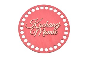 Koralowa baza do koszyka napis Kochanej Mamie, makrama kolorowa baza ze sklejki.   