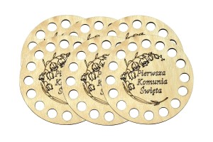 Bazy do szydełkowania Pierwsza Komunia Święta grawer baza 10 cm - podkładka pod filiżankę - zestaw 6 sztuk.    