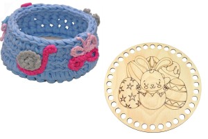 Baza do szydełkowania taca 20 cm z zajączkiem, taca na pisanki ze sklejki.   