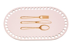 Biała baza owal do szydełkowania, baza płyta HDF z grawerem - sztućce - 28 cm/ 16 cm.  