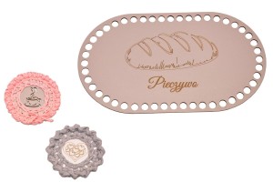 Szara baza owal do szydełkowania, baza płyta HDF z grawerem - Pieczywo - 28 cm/ 16 cm.    
