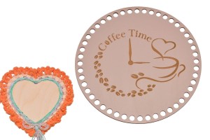 Okrągła szara baza, taca śr.25 cm coffee dekor baza z płyty HDF do szydełkowania.    