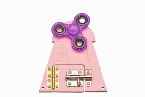 Wiatrak Montessori różowy z zasuwką, spinner fioletowy z brokatem.  