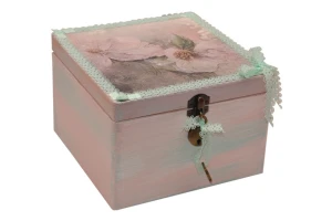 Pudełko DECOUPAGE na prezent, pudełko z zapięciem + kłódka na prezent.