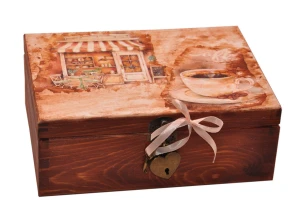Pudełko DECOUPAGE na prezent, pudełko zamykane z kłódką w kształcie serduszka.