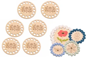 Bazy podstawki FOLK ŁOWICKA RÓŻA do szydełkowania 6 sztuk, baza 10 cm do koszyka, makrama.            