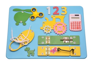 Kolorowa tablica manipulacyjna, tablica niebieska Montessori - tablica manipulacyjna z elementami manipulacyjnymi na prezent. 