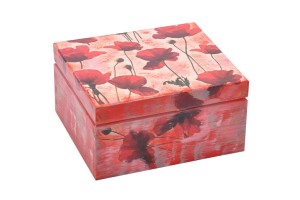 Czerwony eko kuferek hand made maki na prezent.
