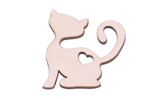 Kot z serduszkiem eko dekor ze sklejki - element do zdobienia.