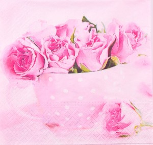 Serwetka decoupage serwetka motyw róże bukiet w filiżance S26