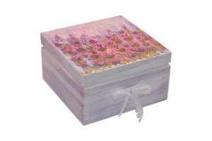 Drewniane lawendowe pudełko zdobione techniką DECOUPAGE. 