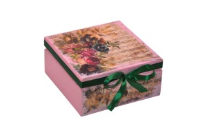 Prezent na Mikołaja, na Święta. Małe pudełko w kwiaty/nutki DECOUPAGE.