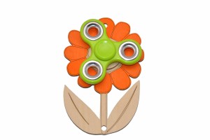 Dekor pomarańczowy kwiatuszek i zielony spinner do tablicy manipulacyjnej.   