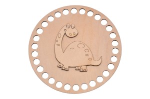 Baza do szydełkowania baza ze sklejki - dekor wesoły dino 15 cm do koszyka, makrama.     