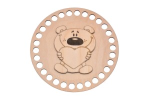 Baza do szydełkowania baza ze sklejki - dekor miś z sercem 15 cm do koszyka, makrama.      