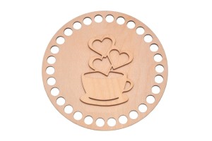 Baza do szydełkowania baza ze sklejki - dekor filiżanka z serduszkami 15 cm do koszyka, makrama.         