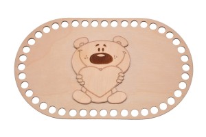 Baza owal do szydełkowania ze sklejki z dekorem miś baza 25 cm/15 cm, baza do koszyka.      