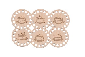 Bazy do szydełkowania ,,torcik z wisienką'' grawer baza 10 cm - podkładka pod kubek, filiżankę, szklankę - zestaw 6 sztuk.  