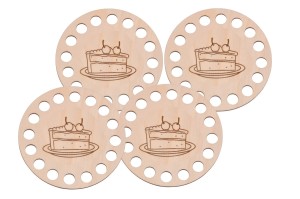 Bazy do szydełkowania ,,torcik z wisienką'' grawer baza 10 cm - podkładka pod kubek, filiżankę, szklankę - zestaw 4 sztuki.   