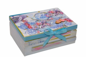 Kolorowe pudełko decoupage na herbatkę, na słodycze, prezent dla mamy.