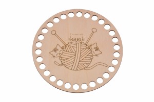 Baza do szydełkowania - grawer włóczka i 3 urocze kotki,  baza 15 cm do koszyka, makrama.