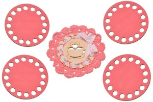 Kolorowe bazy do szydełkowania, koralowa baza 10 cm - podkładka pod kubek, filiżankę, szklankę - zestaw 4 sztuki.  