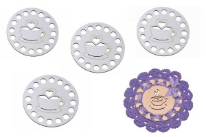 Kolorowe bazy do szydełkowania,  niebieska baza z grawerem 10 cm, podkładka pod kubek, filiżankę, szklankę - zestaw 4 sztuki.   